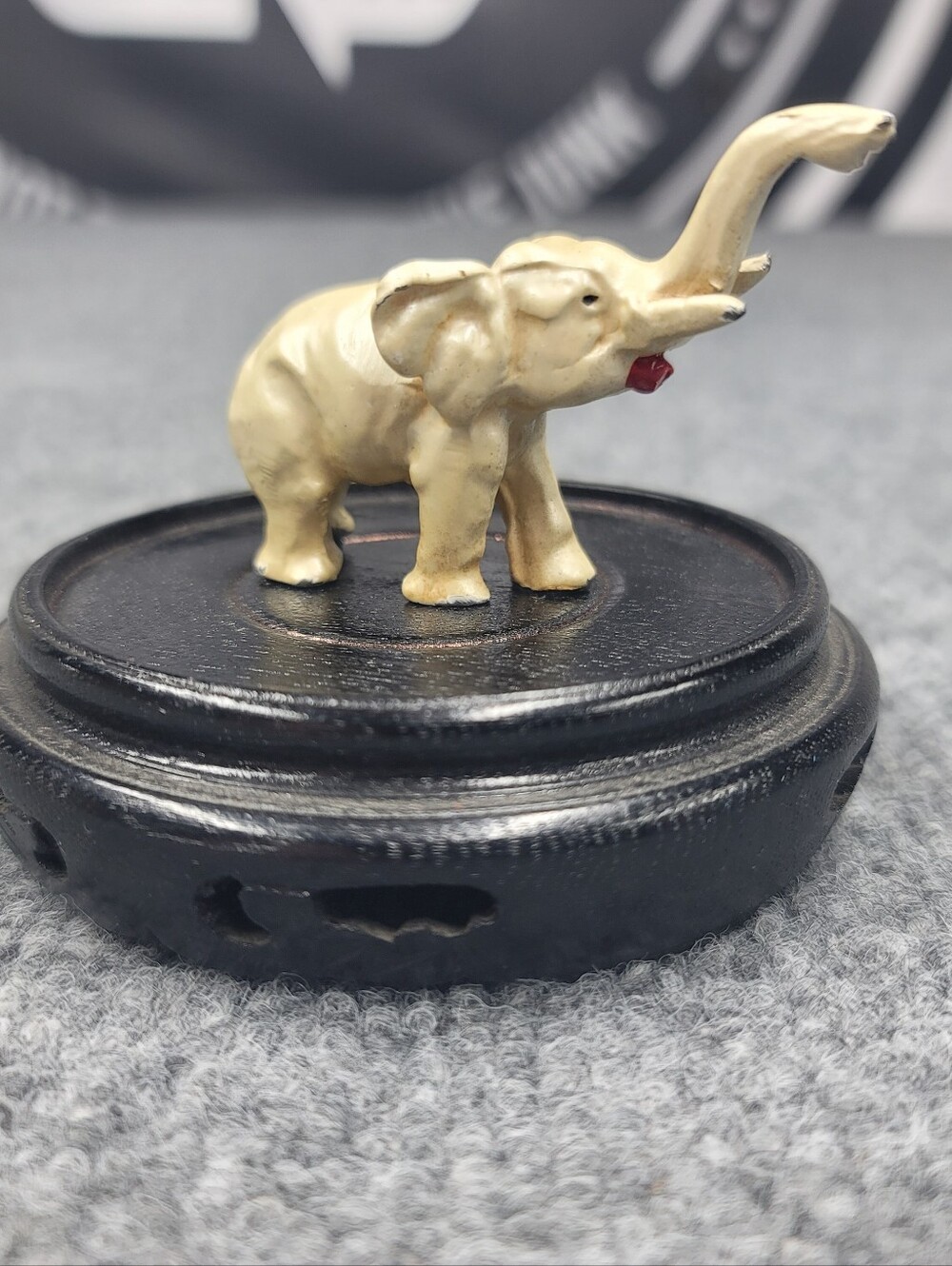 Antique Lead Standing Elephant Raised Trunk Figurine Good Luck